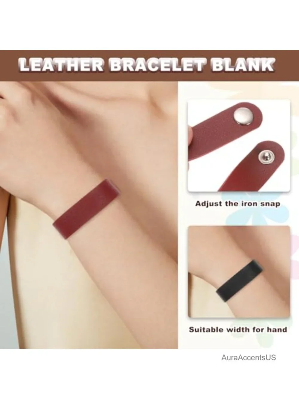 Blank Leather Snap Bracelets DIY Craft Wristbands Adjustable 15 Pcs
